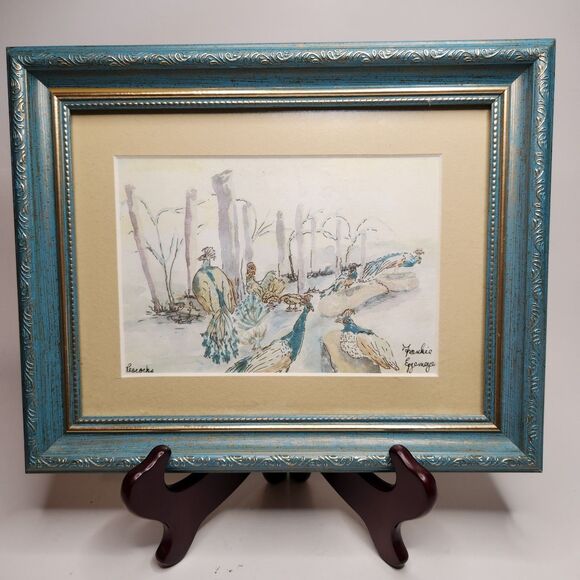 5x7 Peacocks Original Watercolor Framed Artist Signed Wall...